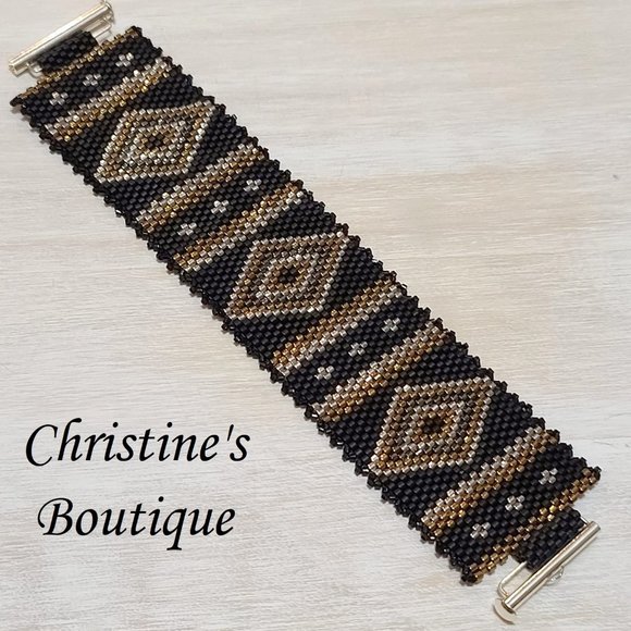 Beaded bracelet Handcrafted , 24KT metallic miyuki glass beads, handcrafted - Picture 1 of 4